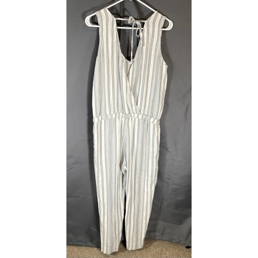 Clothe‎ & Stone Stripped Jumpsuit M Tie Back Anthropologie Linen Blend